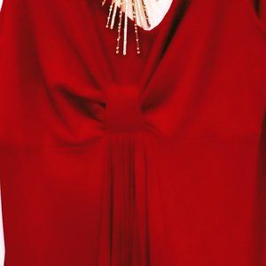 Crimson Red sleeveless cocktail dress with necklace